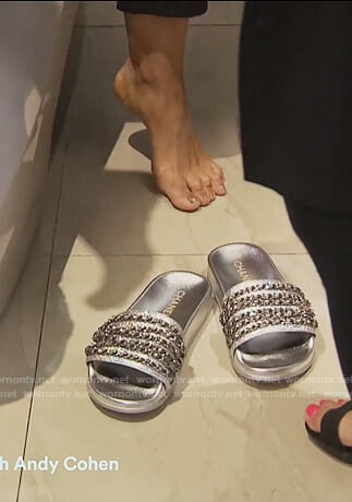 Teresa’s metallic chain sandals on The Real Housewives of New Jersey
