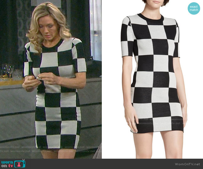 Staud Omars Checkerboard Knit Dress worn by Kristen DiMera (Stacy Haiduk) on Days of our Lives