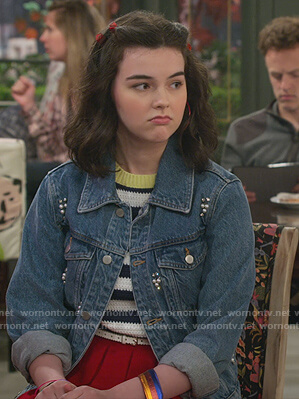 Hannah’s striped crochet sweater on Alexa & Katie
