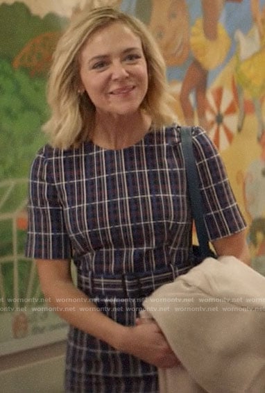 Susan’s plaid belted sheath dress on God Friended Me