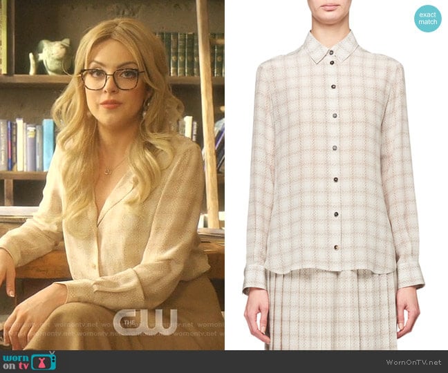 The Row Jonas Squiggle Print Button-Front Silk Shirt worn by Fallon Carrington (Elizabeth Gillies) on Dynasty