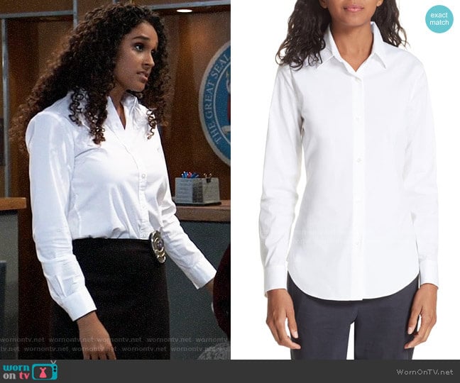Theory Tenia Cotton Blend Shirt worn by Jordan Ashford (Briana Nicole Henry) on General Hospital