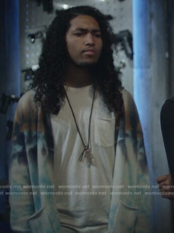 Brandon’s tie dye cardigan on Black Lightning