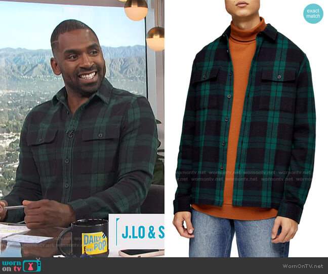 Topman Plaid Button-Up Flannel Shirt Jacket worn by Justin Sylvester on E! News