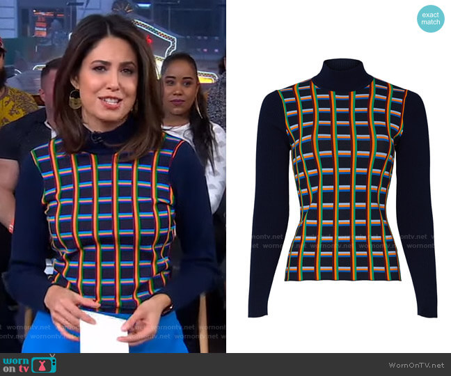 Tory Sport Jacquard Front Ribbed Turtleneck worn by Cecilia Vega on Good Morning America