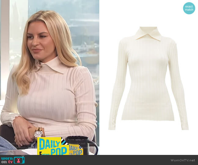 Toteme Aviles Point-Collar Ribbed Sweater worn by Morgan Stewart on E! News