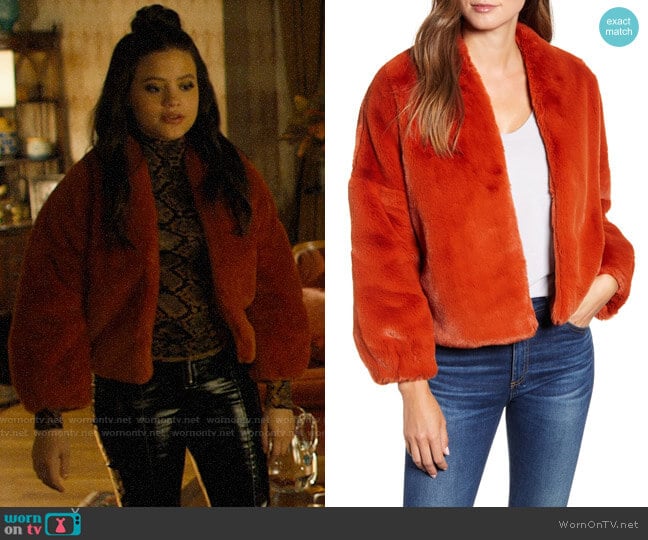 Velvet by Graham & Spencer Anne Lux Faux Fur Jacket worn by Maggie Vera (Sarah Jeffery) on Charmed