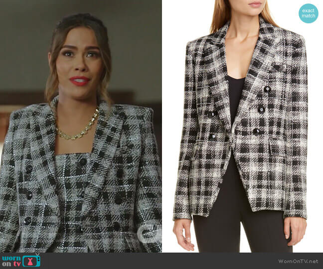 Veronica Beard Sondra Double-Breasted Plaid Dress worn by Cristal Jennings (Daniella Alonso) on Dynasty