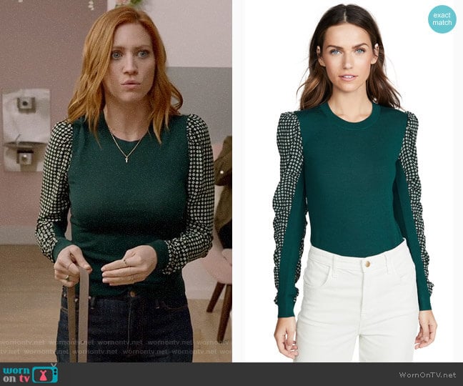 Veronica Beard Adler Sweater in Green worn by Julia Bechley (Brittany Snow) on Almost Family