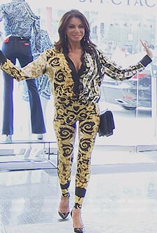 Danielle’s floral blouse and pants on The Real Housewives of New Jersey