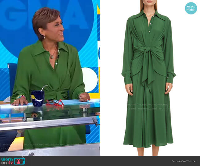 Victoria Beckham Tie Waist Long Sleeve Shirtdress worn by Robin Roberts on Good Morning America