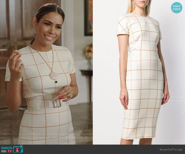Victoria Beckham Checked Midi Dress worn by Cristal Jennings (Daniella Alonso) on Dynasty