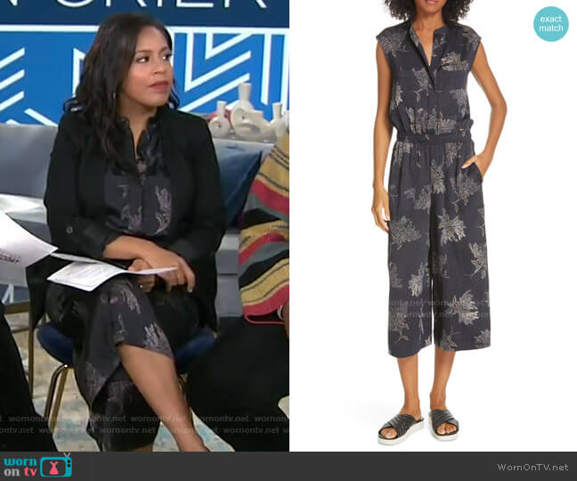 Vince Woodblock Floral Sleeveless Jumpsuit worn by Sheinelle Jones on Today