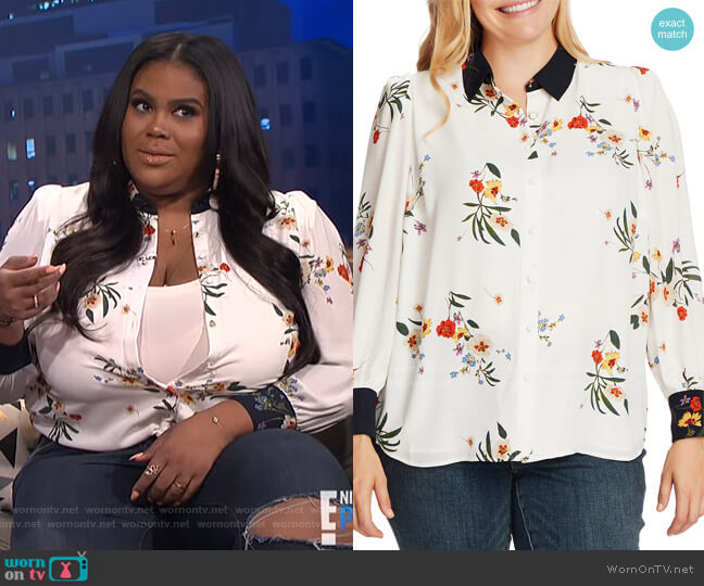 Vince Camuto Surreal Garden Button Up Shirt in Pearl Ivory worn by Nina Parker on E! News