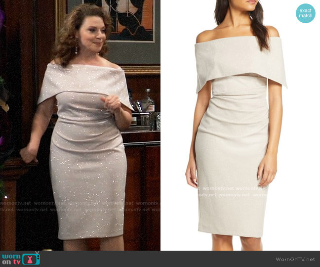 Vince Camuto Popover Off the Shoulder Cocktail Dress worn by Liesl Obrecht (Kathleen Gati) on General Hospital