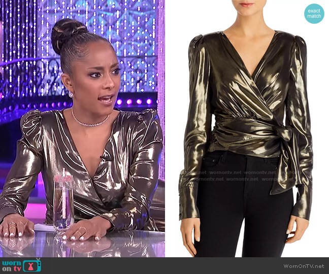 WAYF Lorraine Lamé Wrap Top worn by Amanda Seales on The Real