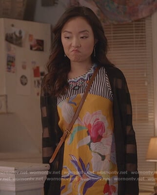 Janet’s yellow floral embroidered top on Kims Convenience