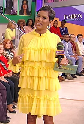 Tamron’s yellow tiered ruffle dress on Tamron Hall Show