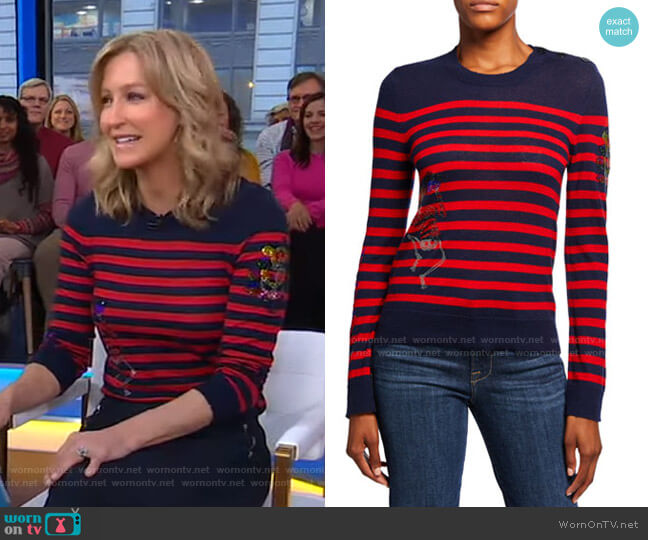 Zadig & Voltaire Delly Striped Embellished Sweater worn by Lara Spencer on Good Morning America