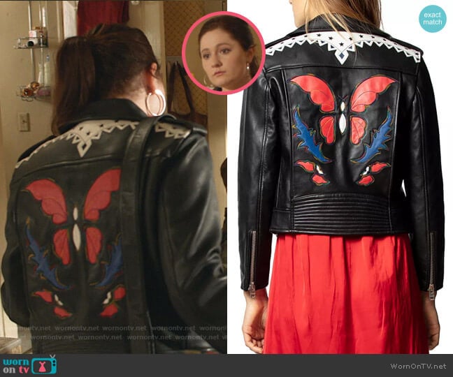 Zadig & Voltaire Lenni Butterfly Leather Jacket worn by Debbie Gallagher (Emma Kenney) on Shameless
