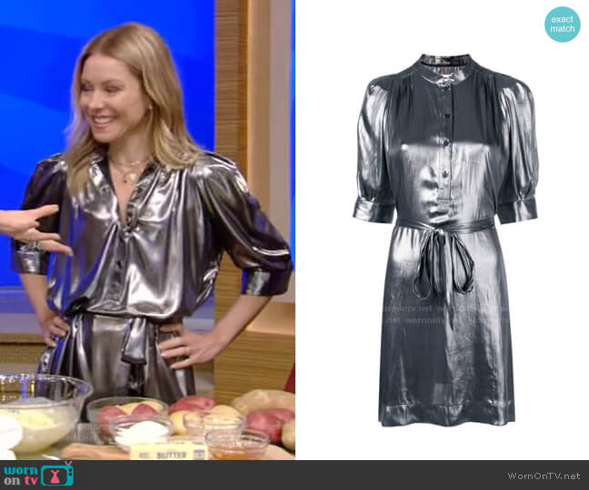 Zadig & Voltaire Metallic Shirt Dress worn by Kelly Ripa on Live with Kelly and Mark