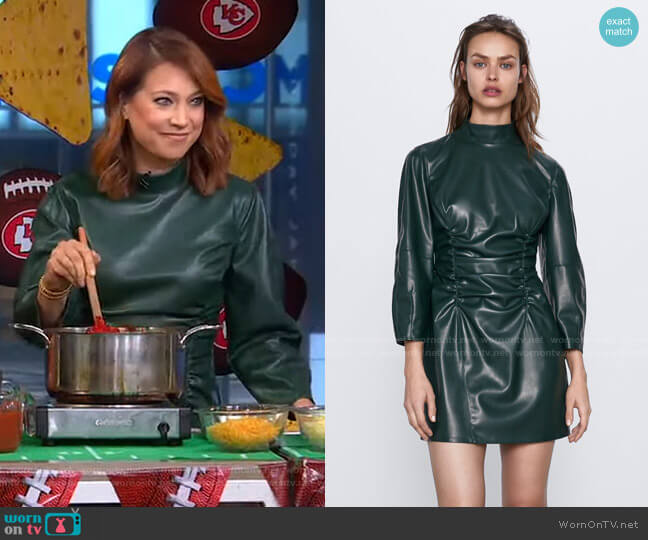 Zara Faux Leather Draped Dress worn by Ginger Zee on Good Morning America