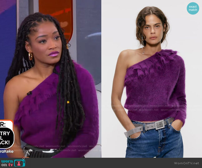 Zara Ruffled Faux Fur Sweater worn by Keke Palmer on Good Morning America