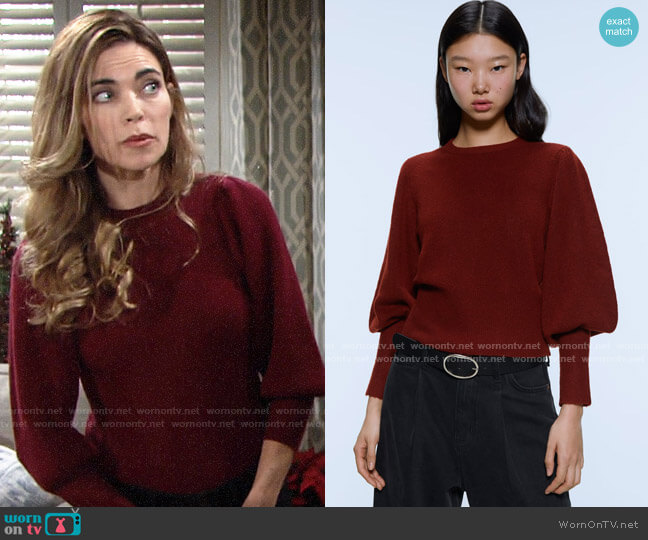 Zara Balloon Sleeve Sweater worn by Victoria Newman (Amelia Heinle) on The Young and the Restless