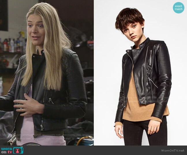 Zara Faux Leather Biker Jacket worn by Tami Tamietti (Kate Miner) on Shameless