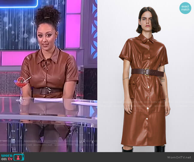 Zara Faux Leather Dress worn by Tamera Mowry on The Real