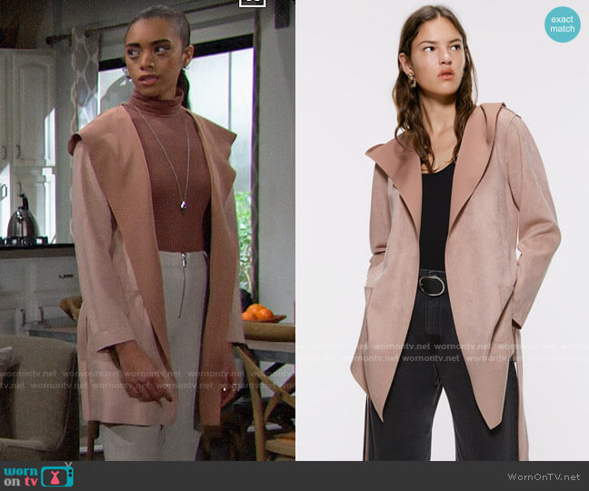 Zara Faux Suede Jacket worn by Zoe (Kiara Barnes) on The Bold and the Beautiful