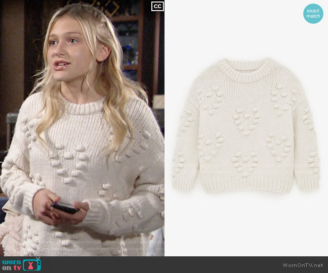 Zara Knit Sweater with Embroidered Balls worn by Faith Newman (Alyvia Alyn Lind) on The Young and the Restless
