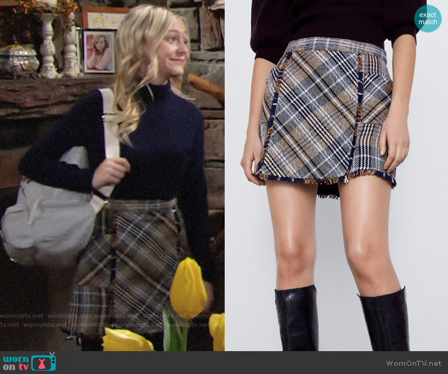 Zara Plaid Tweed Skirt worn by Faith Newman (Alyvia Alyn Lind) on The Young and the Restless