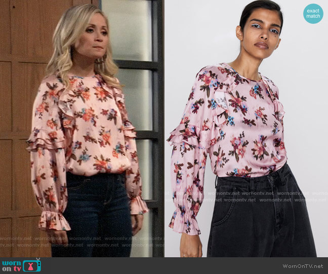 Zara Printed Blouse worn by Lulu Spencer Falconeri (Emme Rylan) on General Hospital
