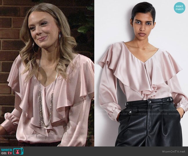Zara Sateen Blouse with Ruffle worn by Abby Newman (Melissa Ordway) on The Young and the Restless