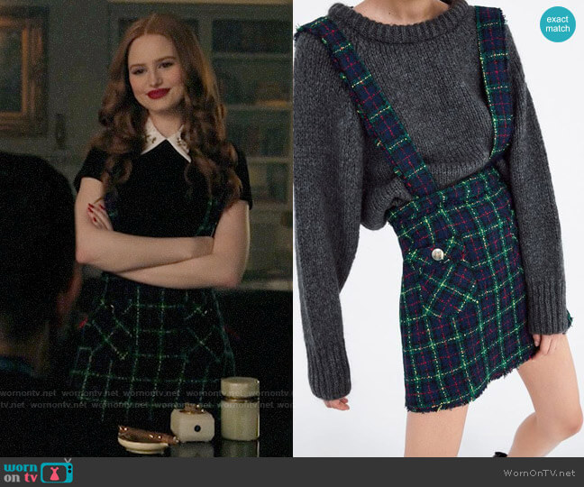 Zara Tweed Overall Skirt worn by Cheryl Blossom (Madelaine Petsch) on Riverdale