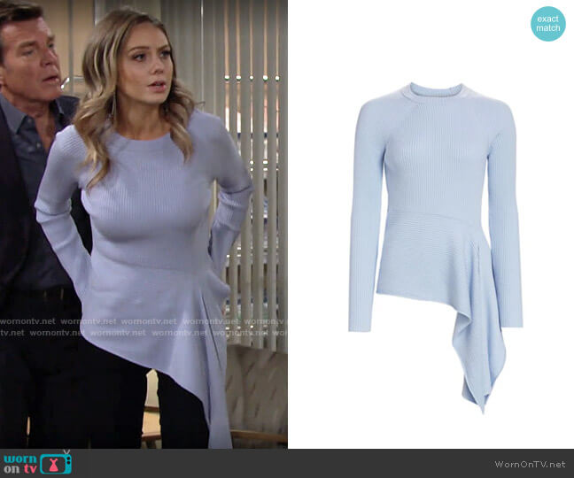 3.1 Phillip Lim Rib-Knit Pullover in Eggshell Blue worn by Abby Newman (Melissa Ordway) on The Young and the Restless
