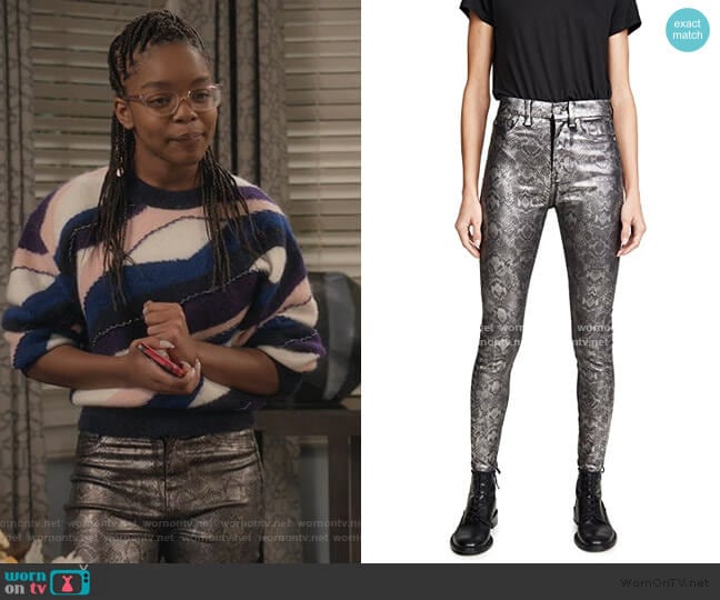 7 For All Mankind High Waisted Ankle Skinny Jeans in Python worn by Diane Johnson (Marsai Martin) on Black-ish