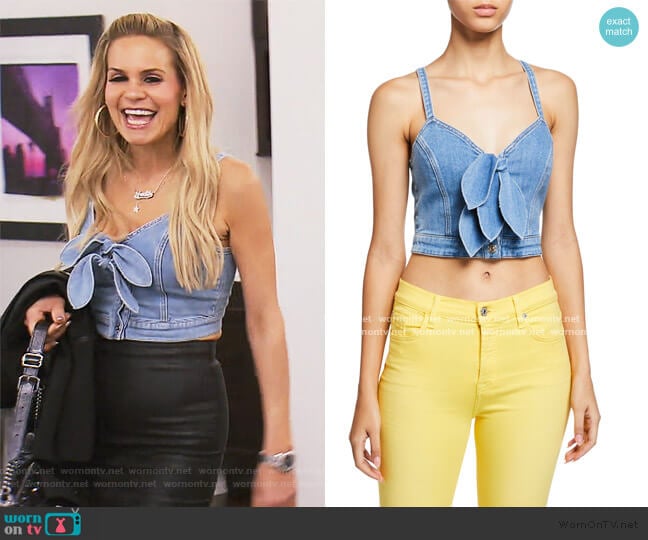 7 for all Mankind Cropped Double Tie-Front Denim Bustier worn by Jackie Goldschneider on The Real Housewives of New Jersey