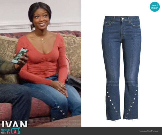 7 For All Mankind Edie Frayed Grommet-Trim Jeans worn by Ali Finer (Javicia Leslie) on God Friended Me