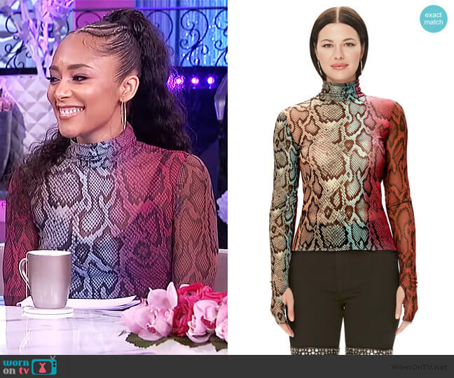 AFRM Zadie Power Mesh Turtleneck Top worn by Amanda Seales on The Real