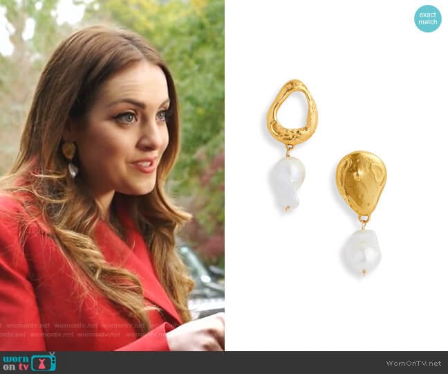 Alighieri The Infernal Storm Freshwater Pearl Drop Earrings worn by Fallon Carrington (Elizabeth Gillies) on Dynasty