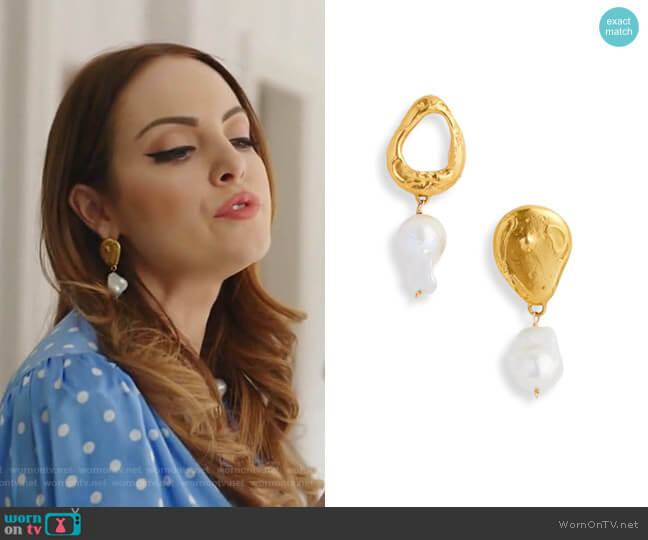 Alighieri The Infernal Storm Freshwater Pearl Drop Earrings worn by Fallon Carrington (Elizabeth Gillies) on Dynasty