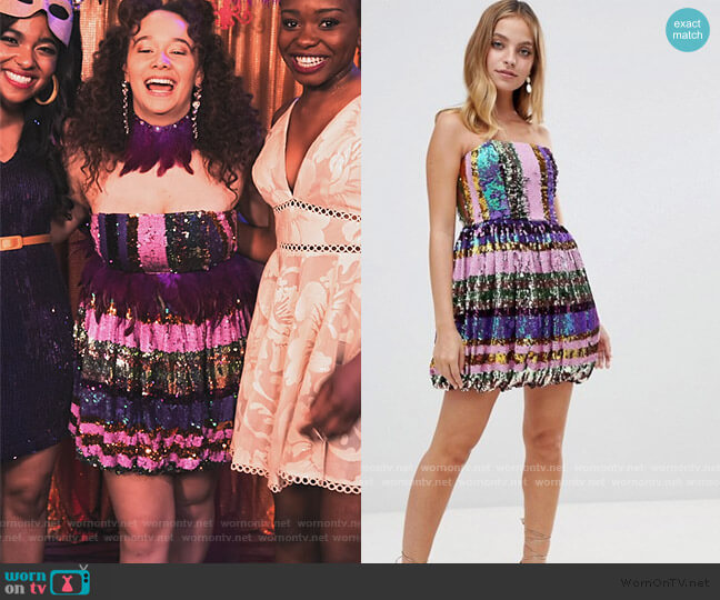 ASOS Bandeau Stripe Sequin Prom Dress worn by Jade (Talia Jackson) on Family Reunion