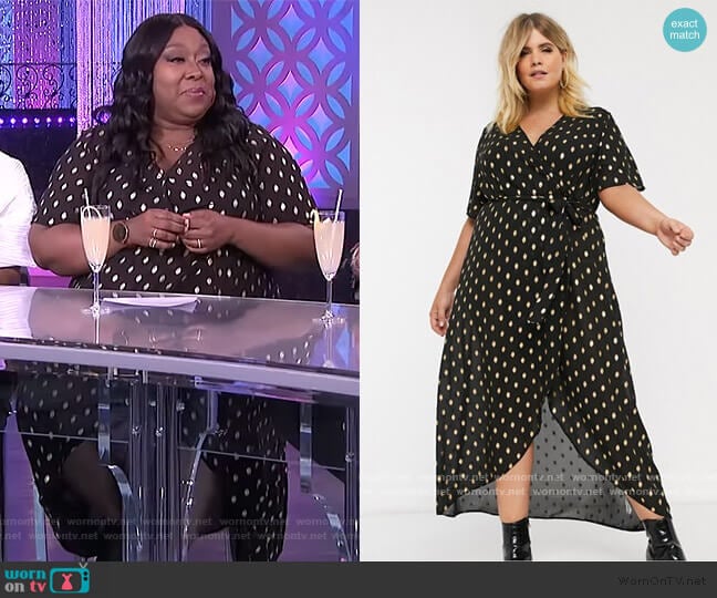 ASOS New Look Wrap Dress in Gold Polka Dot worn by Loni Love on The Real