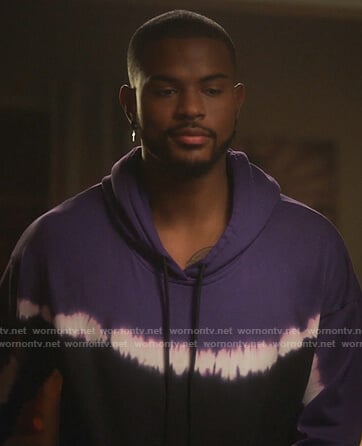 Aaron’s purple tie dye hoodie on Grown-ish