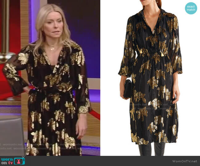 Adam Lippes Flocked Jacquard Midi Dress worn by Kelly Ripa on Live with Kelly and Mark