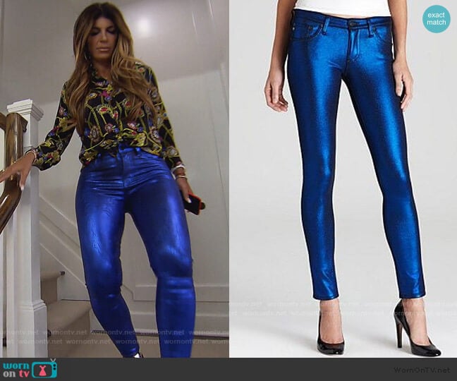Adriano Goldschmied Cobolt Metallic Jeans worn by Teresa Giudice on The Real Housewives of New Jersey