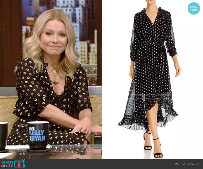 Shoshanna Alena Metallic Embroidered Dress worn by Kelly Ripa on Live with Kelly and Mark