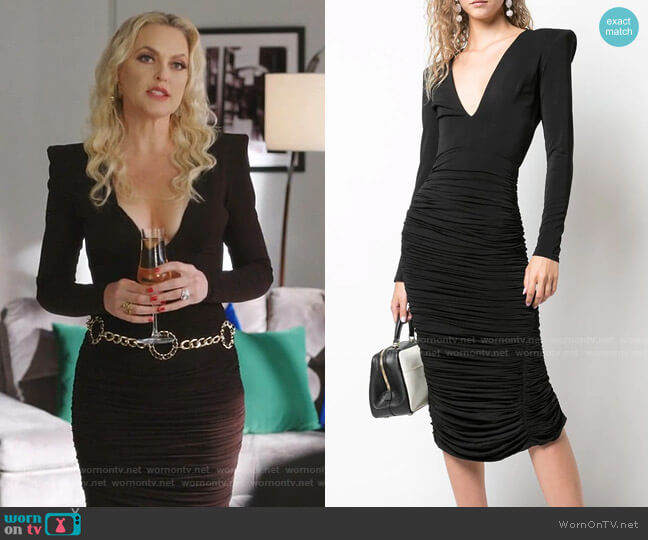 Alex Perry Clove Ruched Fitted Dress worn by Alexis Carrington (Elaine Hendrix) on Dynasty